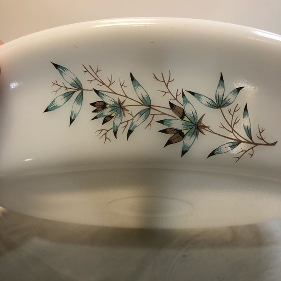 Vintage Glasbake Jeanette Coordinate divided dish turquoise & brown J239 - Picture 5 of 8